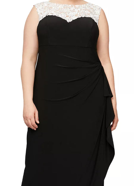 Vestido de festa feminino Alex Evenings plus size com babados e babados, preto, tamanho 22W