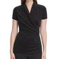 Top feminino estampado com decote em V, preto, tamanho médio, Charter Club