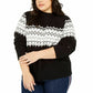 Tommy Hilfiger Suéter feminino plus size Fair Isle com gola alta, preto, tamanho 3X