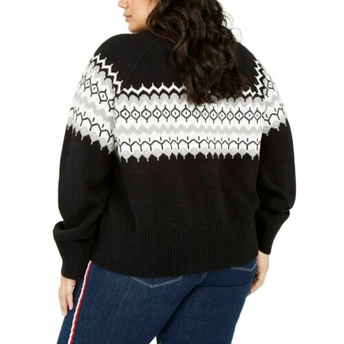Tommy Hilfiger Suéter feminino plus size Fair Isle com gola alta, preto, tamanho 3X
