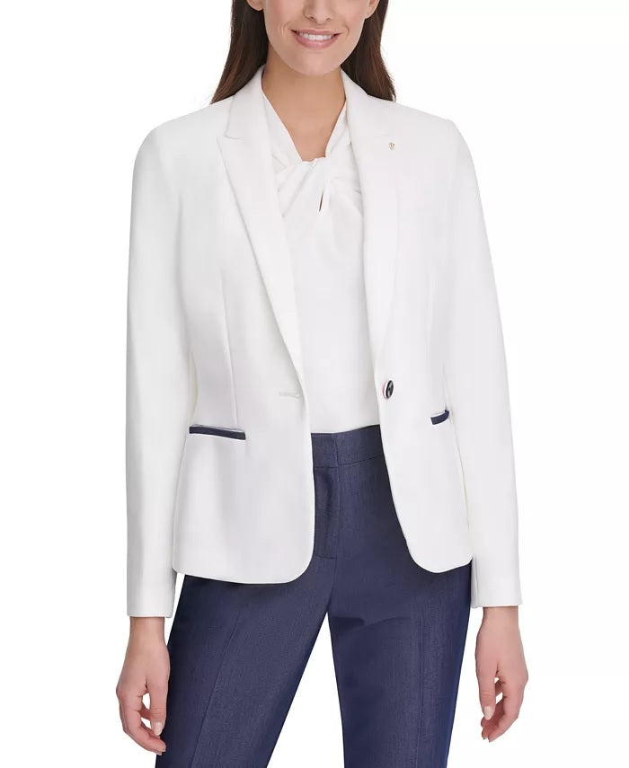 Tommy Hilfiger Blazer Feminino Piquet Knit Patch Branco Tamanho 8