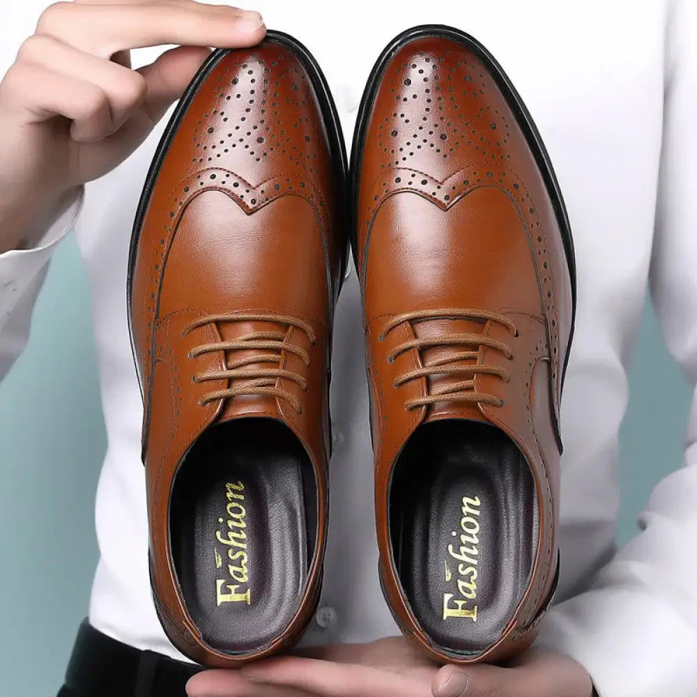 Men's Block Carved Leather Brogue Oxford Shoes