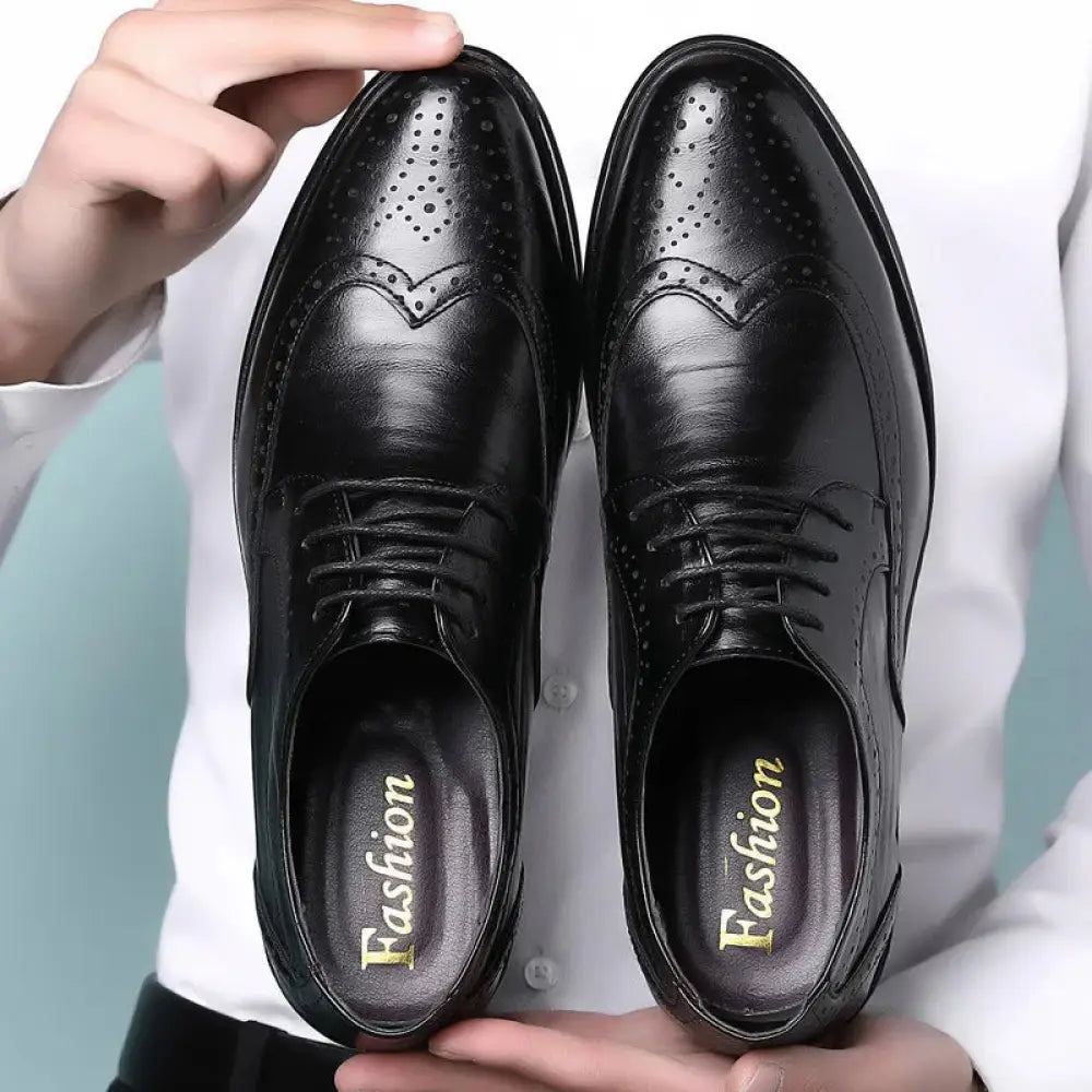 Men's Block Carved Leather Brogue Oxford Shoes