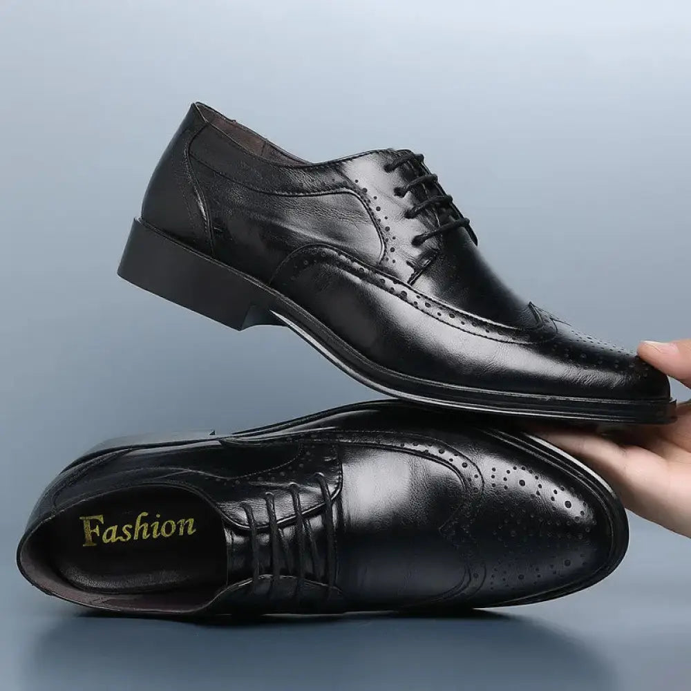 Men's Block Carved Leather Brogue Oxford Shoes