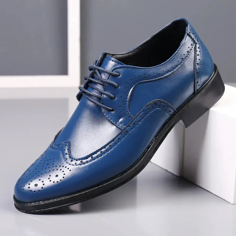 Men's Block Carved Leather Brogue Oxford Shoes