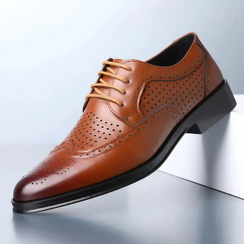 Men's Block Carved Leather Brogue Oxford Shoes