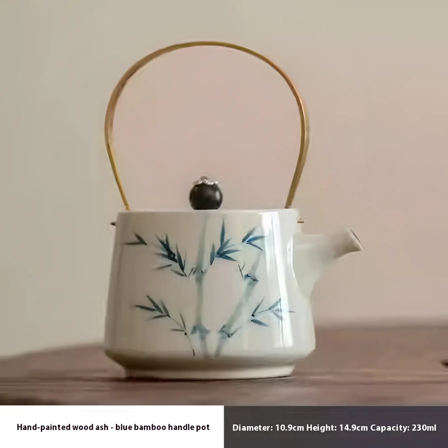 Blue Bamboo Ceramic Teapot Set with Two Cups