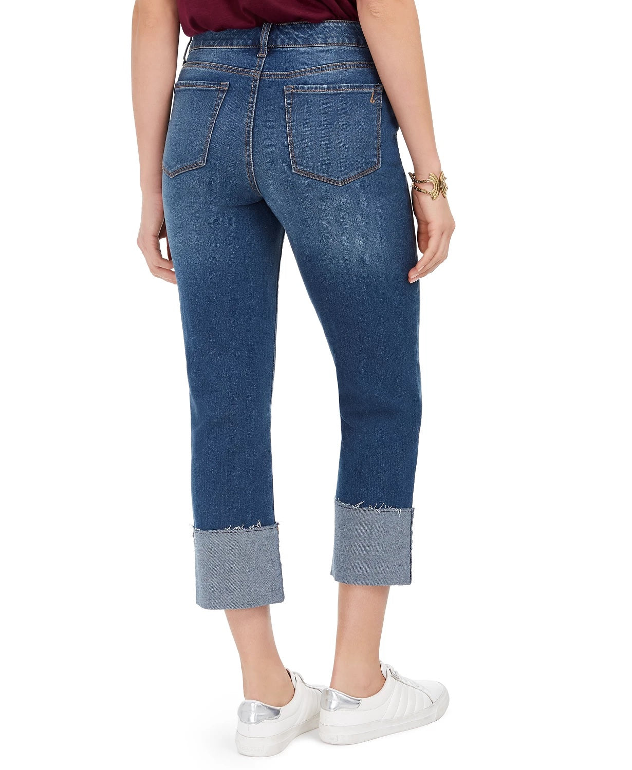 Calça jeans feminina estilo &amp; co, cintura alta, perna reta, azul, tamanho 8