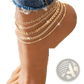 Bohemian Gold Heart and Leaf Layered Anklet Set