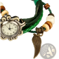 Bohemian Green Braided Leather Angel Wing Watch