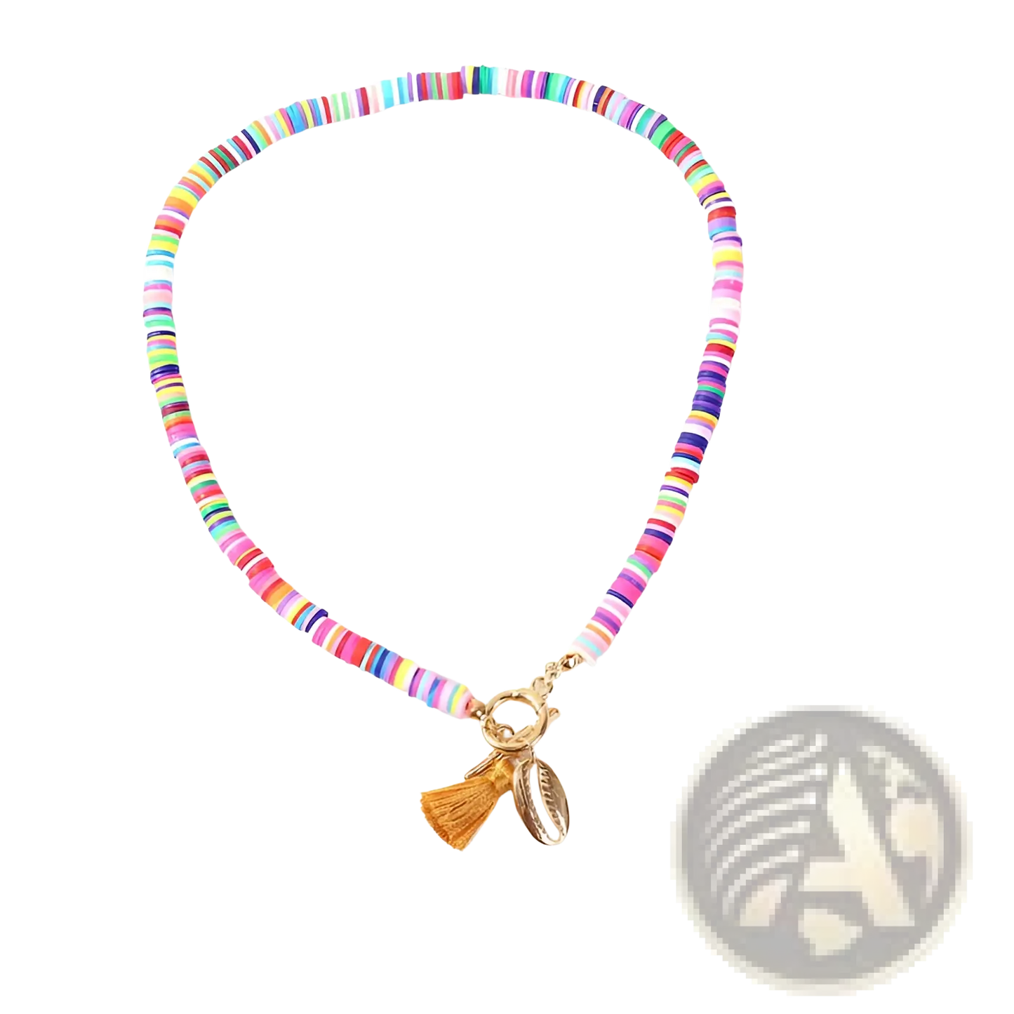 Bohemian Rainbow Beaded Choker with Shell and Tassel Charms