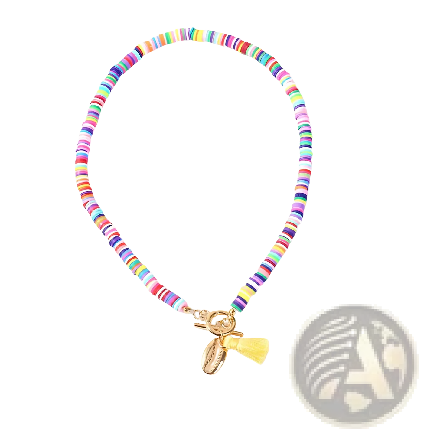 Bohemian Rainbow Beaded Choker with Shell and Tassel Charms