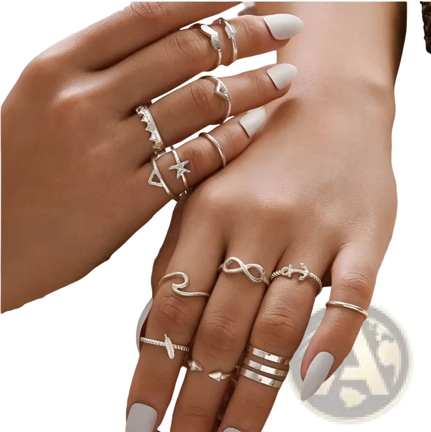 Bohemian Silver Mixed Motif Stackable Ring Set