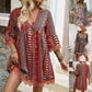 Embroidered Bohemian V-neck Lace Trim Beach Dress