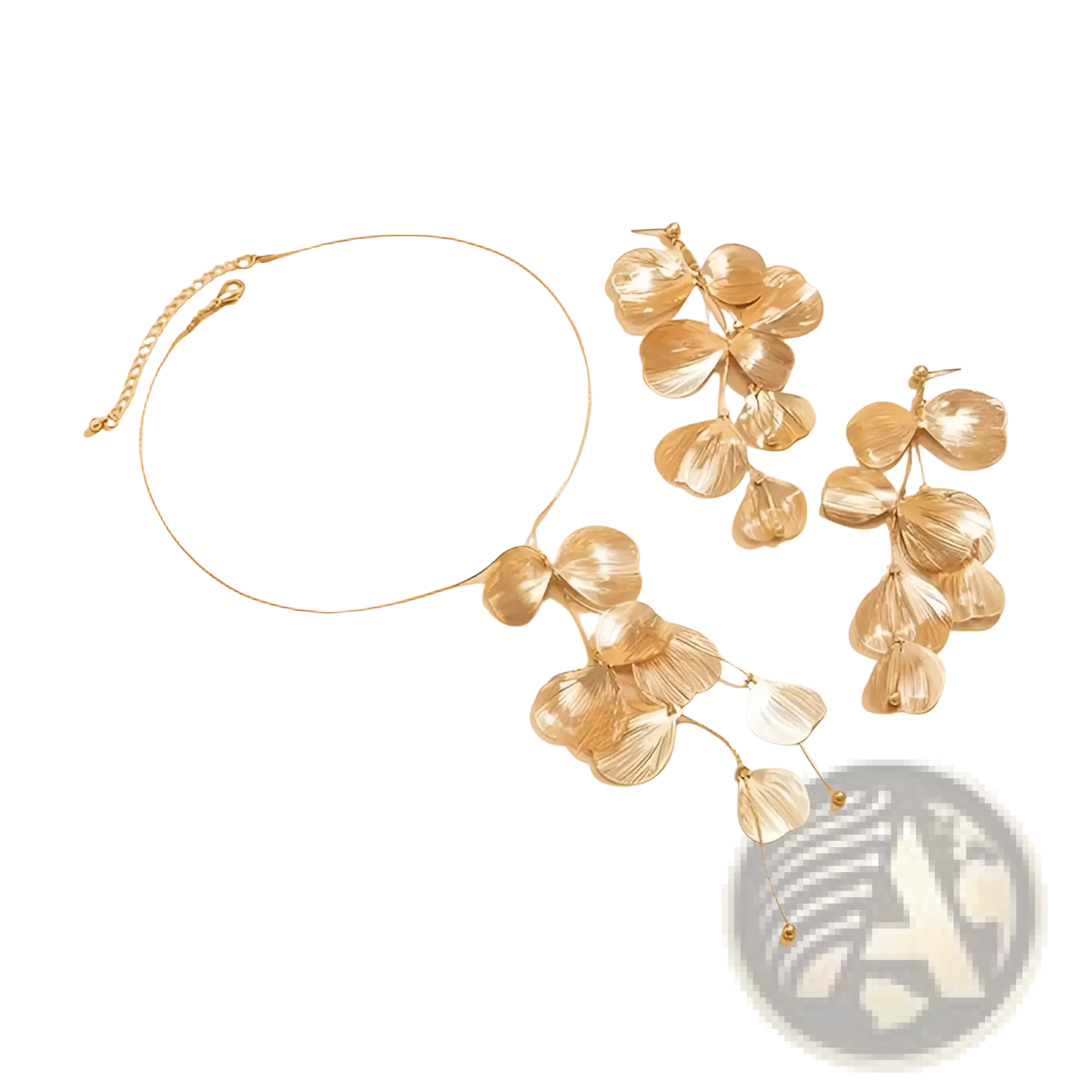 Boho Gold Ginkgo Leaf Tassel Necklace and Earring Set