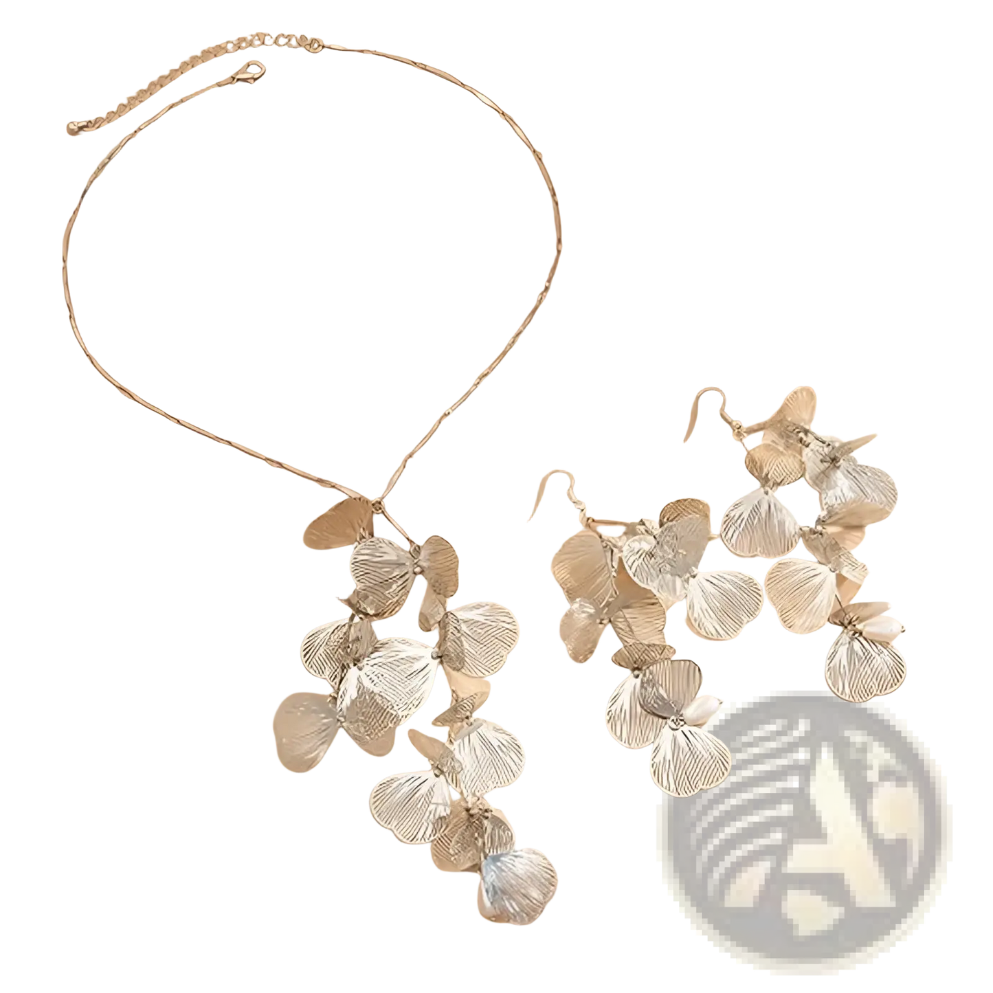Boho Gold Ginkgo Leaf Tassel Necklace and Earring Set