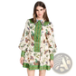 Botanical Print Puff Sleeve Midi Dress with Contrast Trim