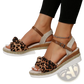Bow Wedge Sandals with Woven Rope Sole and Buckle Strap