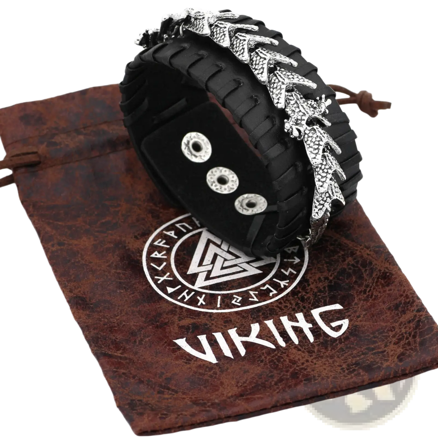 Braided Leather Viking Dragon Head Bracelet