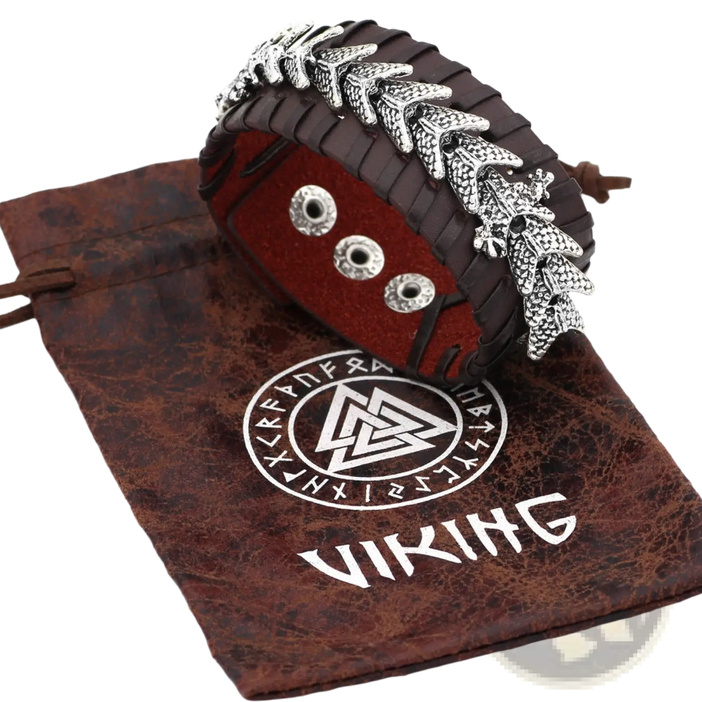 Braided Leather Viking Dragon Head Bracelet