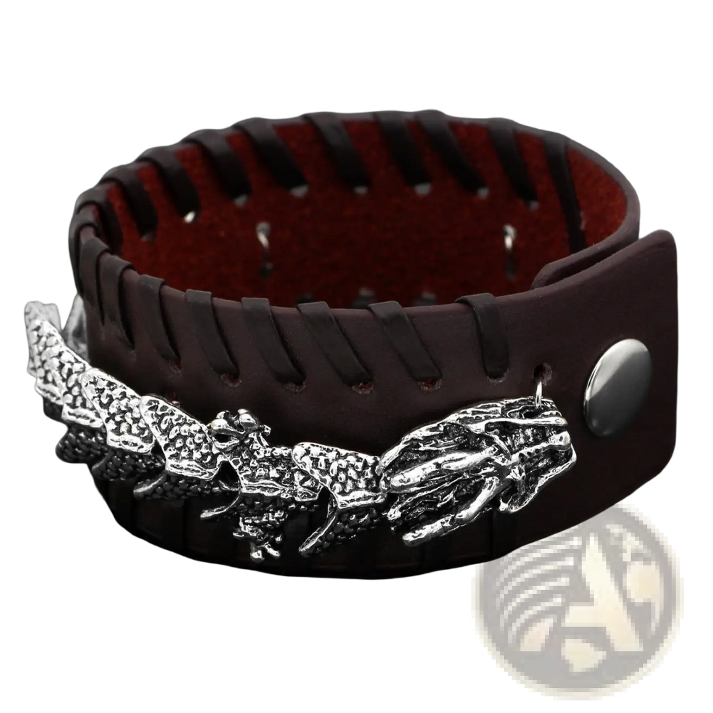 Braided Leather Viking Dragon Head Bracelet