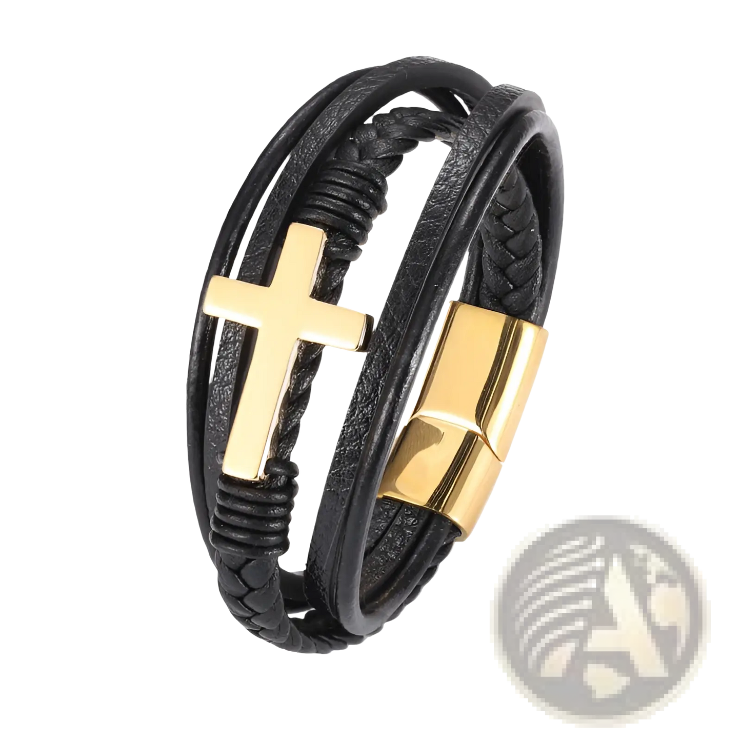 Braided Multi-strand Leather Cross Bracelet with Magnetic Clasp