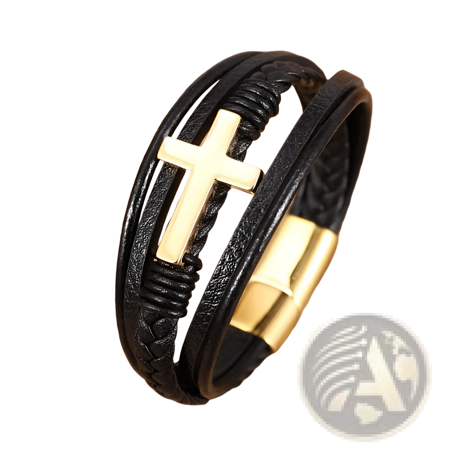Braided Multi-strand Leather Cross Bracelet with Magnetic Clasp