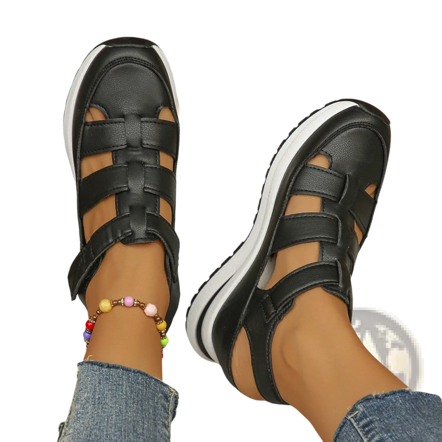 Breathable Hollow Wedge Platform Sandals with Velcro Straps