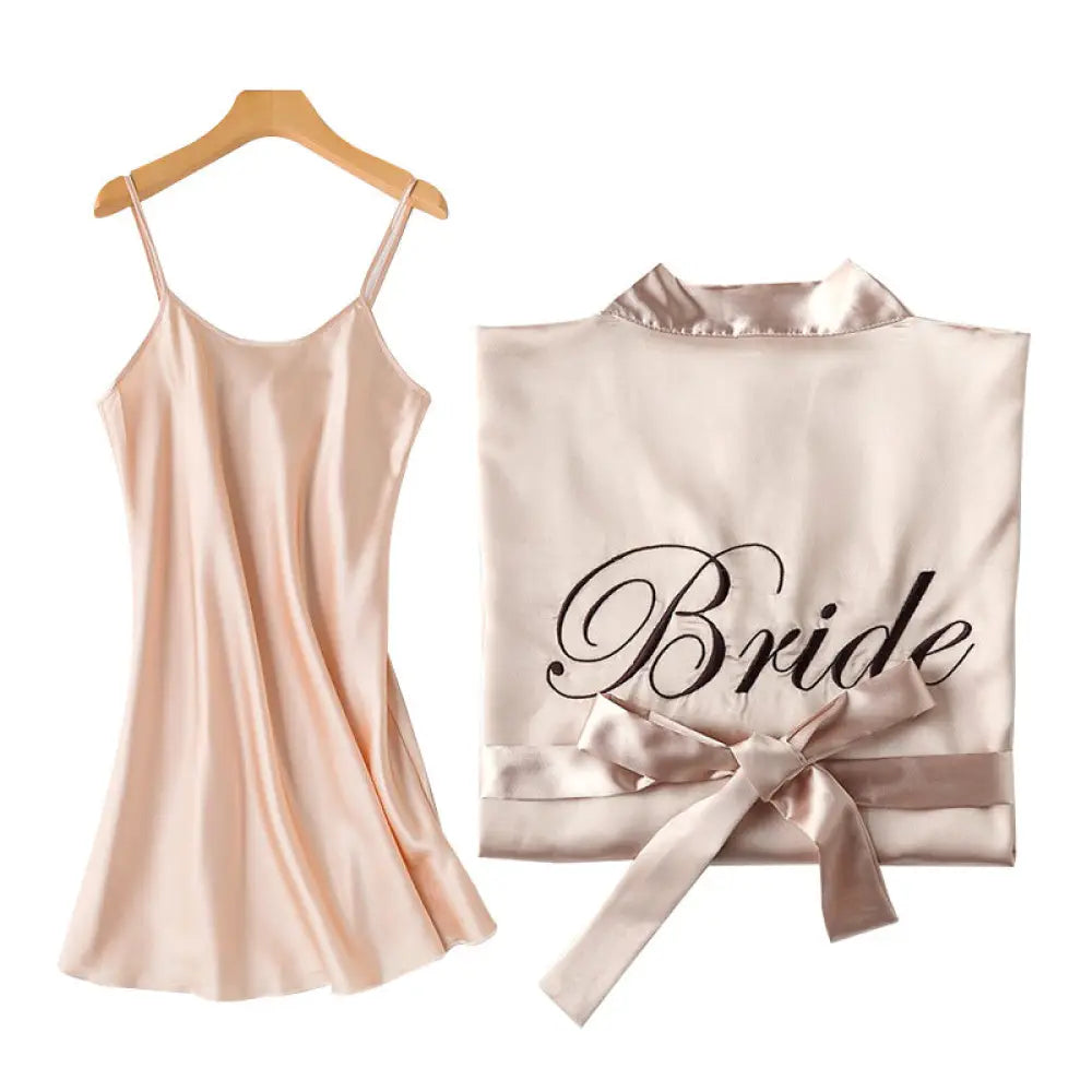 Embroidered Satin Bridal Nightgown and Robe Set