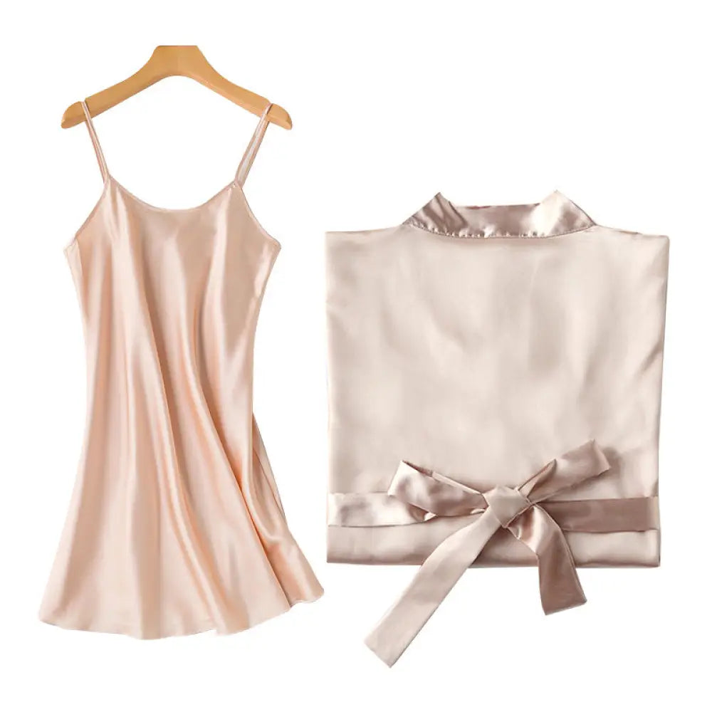 Embroidered Satin Bridal Nightgown and Robe Set