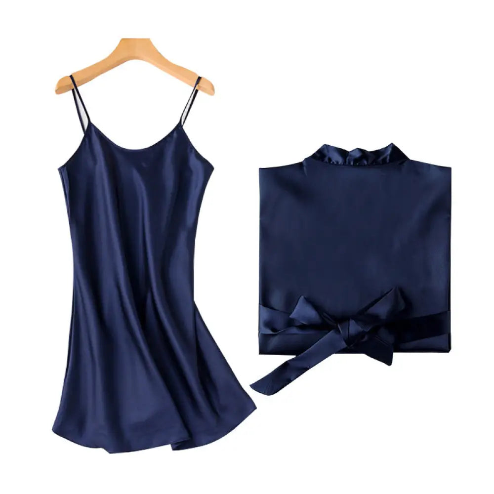 Embroidered Satin Bridal Nightgown and Robe Set