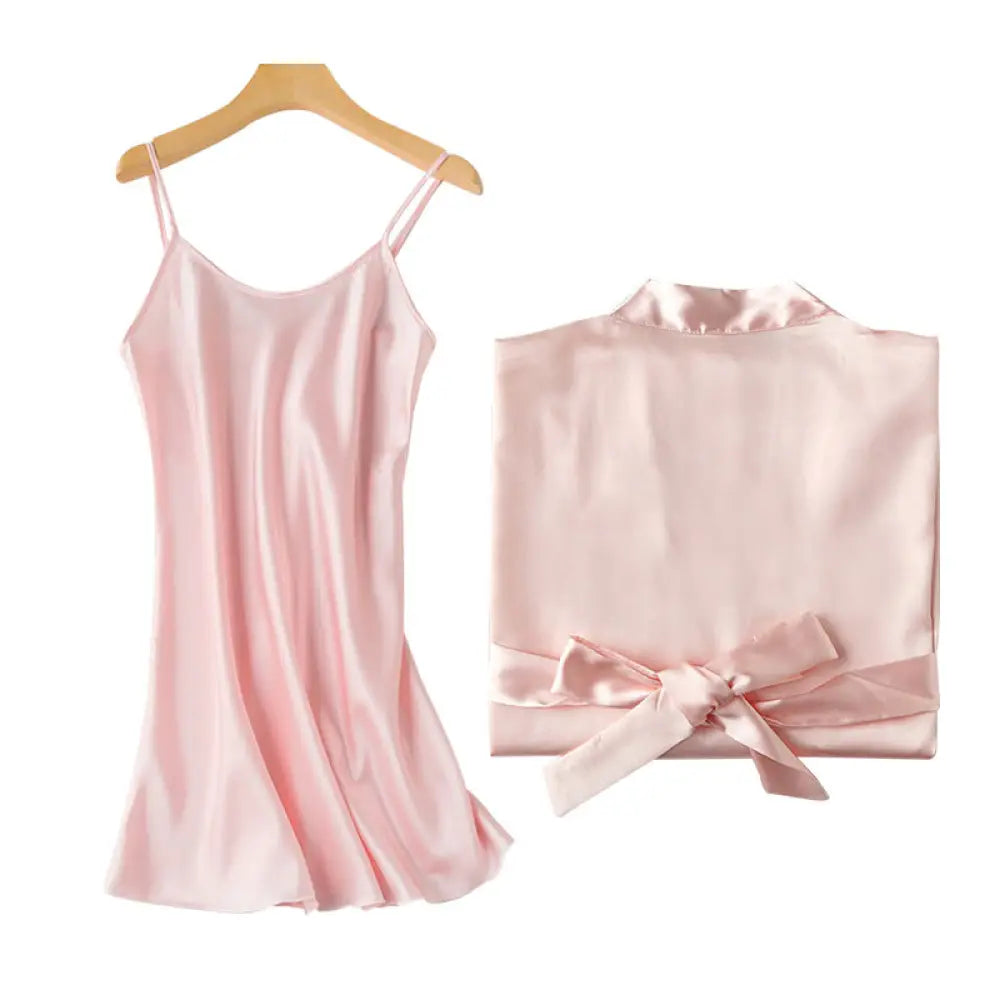 Embroidered Satin Bridal Nightgown and Robe Set