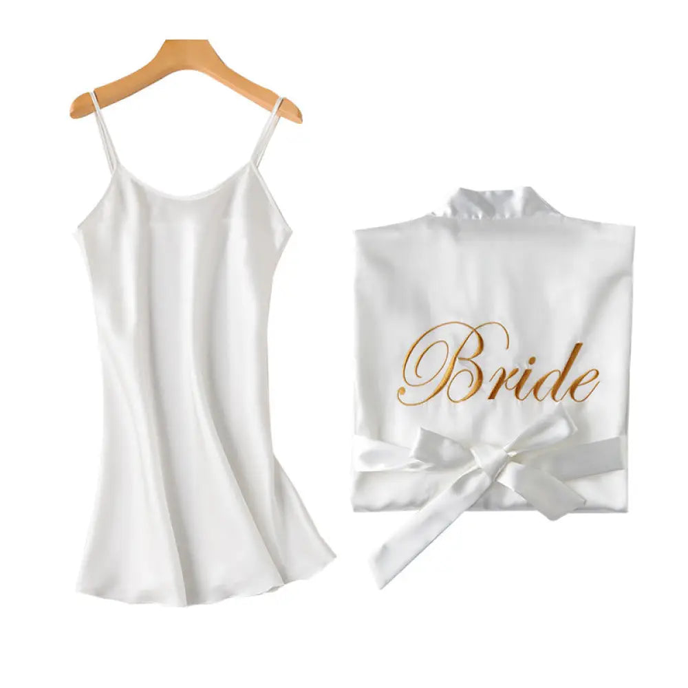 Embroidered Satin Bridal Nightgown and Robe Set