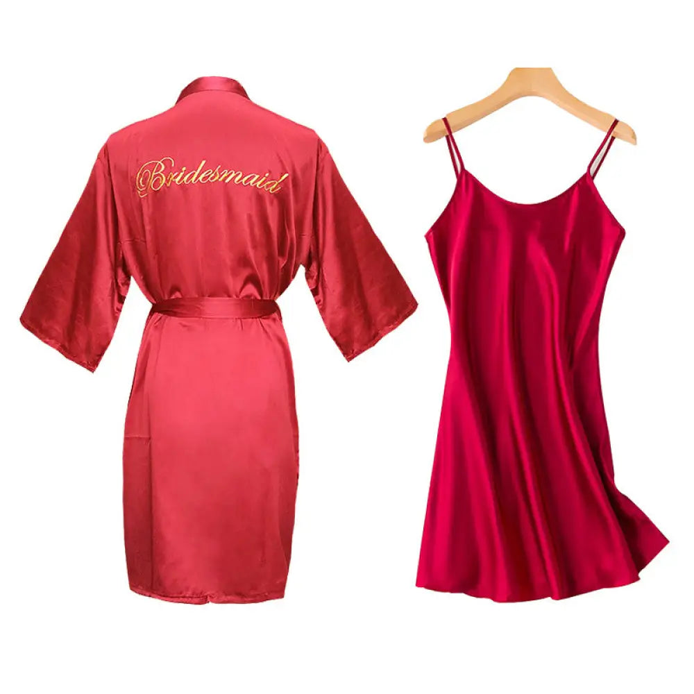 Embroidered Satin Bridal Nightgown and Robe Set