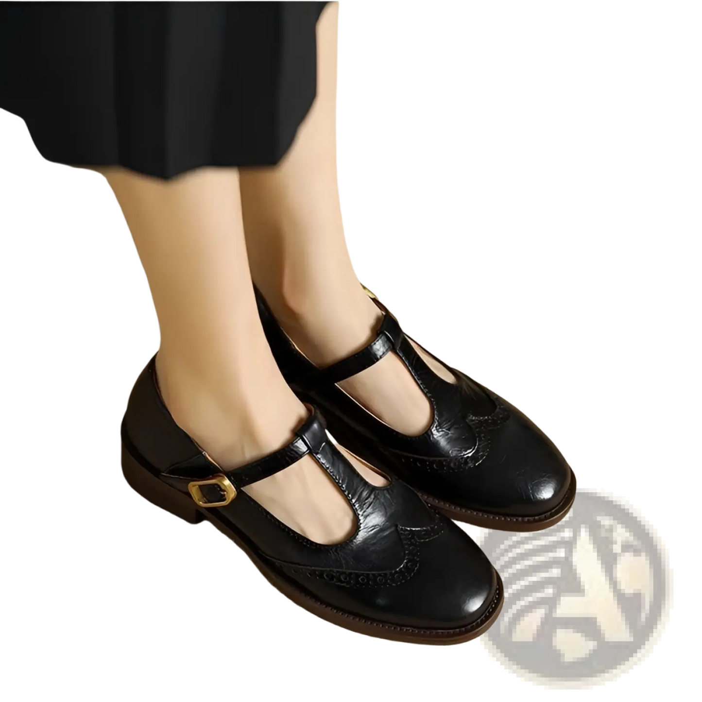Brogue Mary Jane Chunky Heel Leather Pumps