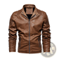 Brown Faux Leather Moto Jacket with Ribbed Detail