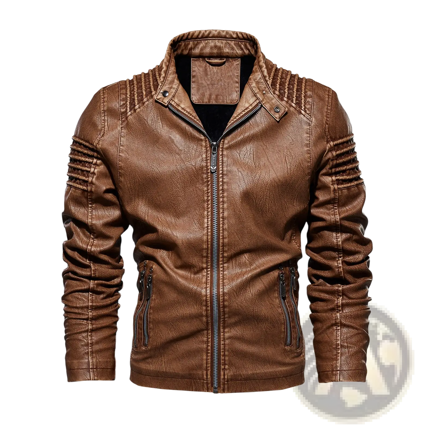 Brown Faux Leather Moto Jacket with Ribbed Detail
