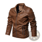 Brown Faux Leather Moto Jacket with Ribbed Detail