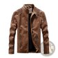 Brown Faux Leather Moto Jacket with Ribbed Detail