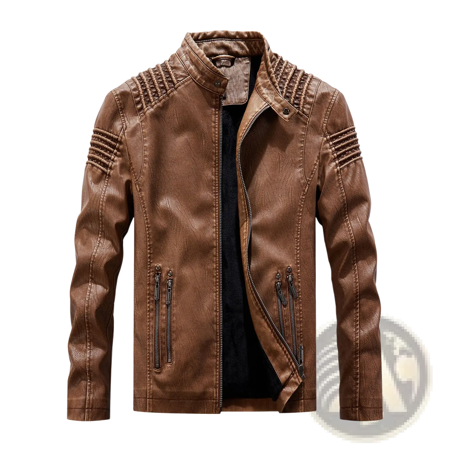 Brown Faux Leather Moto Jacket with Ribbed Detail