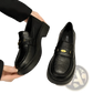 Brown Leather Loafers with Gold Buckle Detail