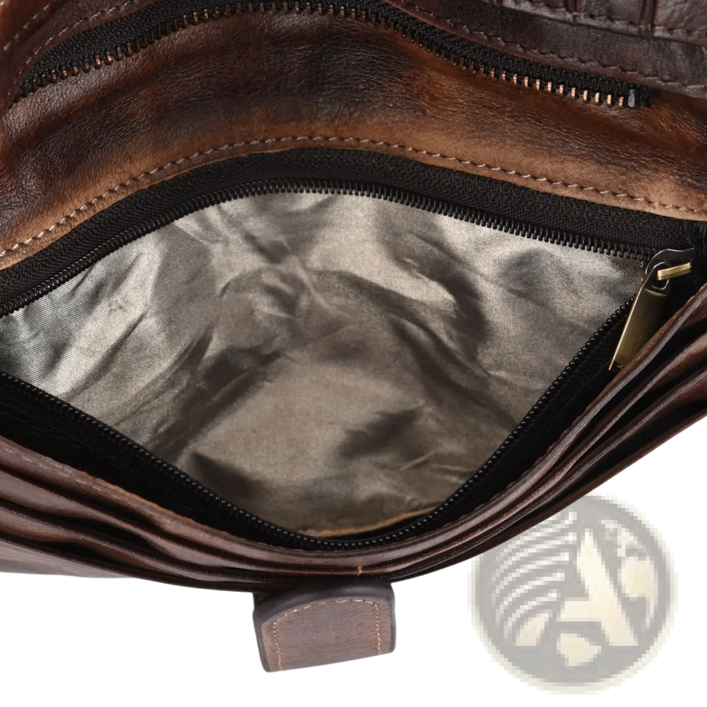 Brown Leather Long Wallet Vintage Stitching Zipper
