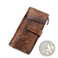 Brown Leather Long Wallet Vintage Stitching Zipper