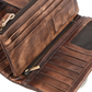 Brown Leather Long Wallet Vintage Stitching Zipper