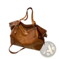 Brown Leather Star Studded Retro Messenger Bag