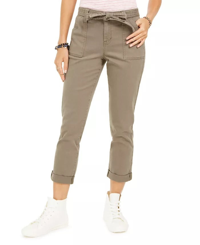 Jeans feminino com cinto e punho, estilo &amp; co, marrom, tamanho 8
