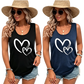 Brushstroke Heart Print Sleeveless Crew Neck Tank Top