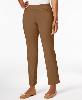 Calça feminina justa com controle de barriga e ajuste na cintura JM Collection, tamanho grande, marrom