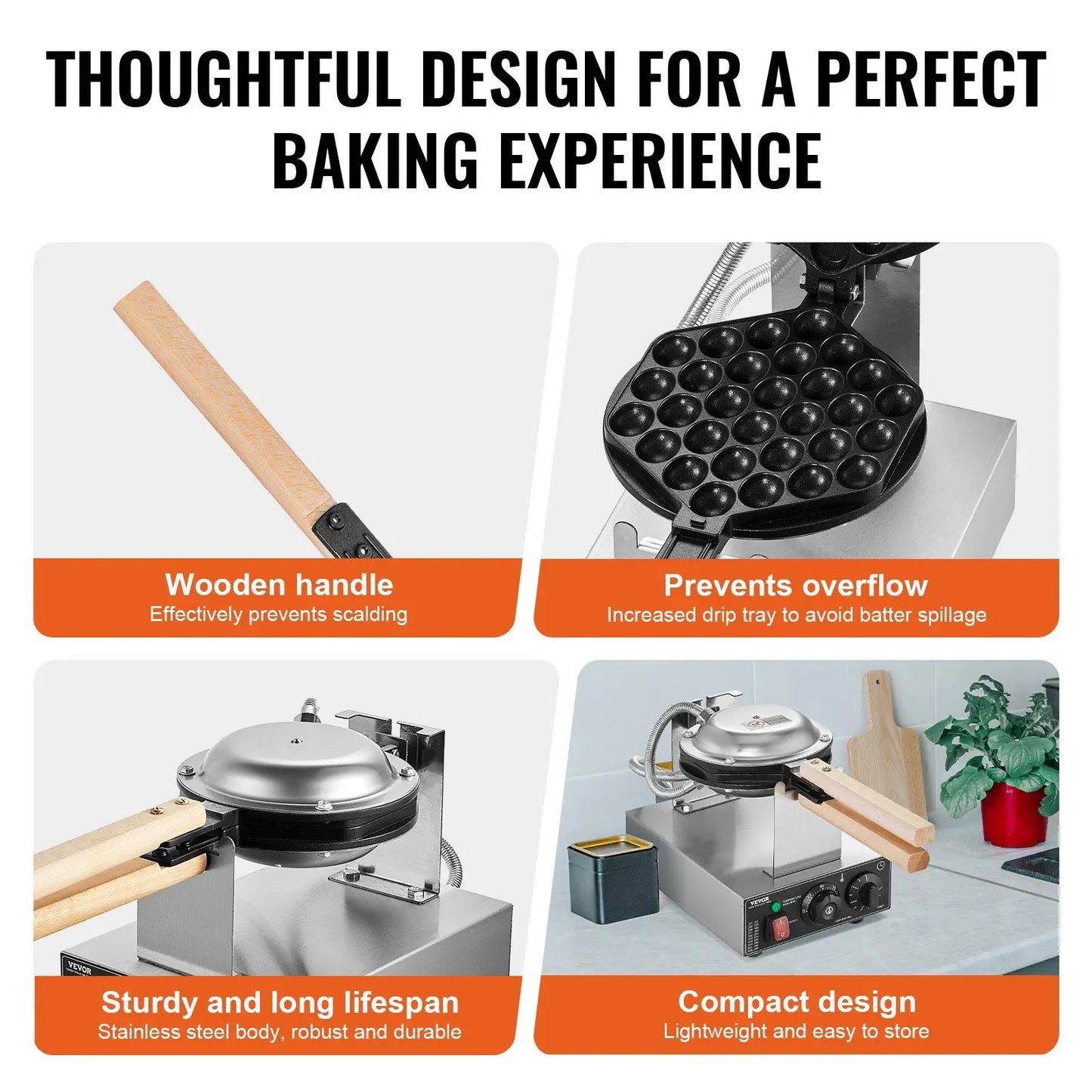 Bubble Waffle Maker 1400w Commercial Egg Pancake Baker