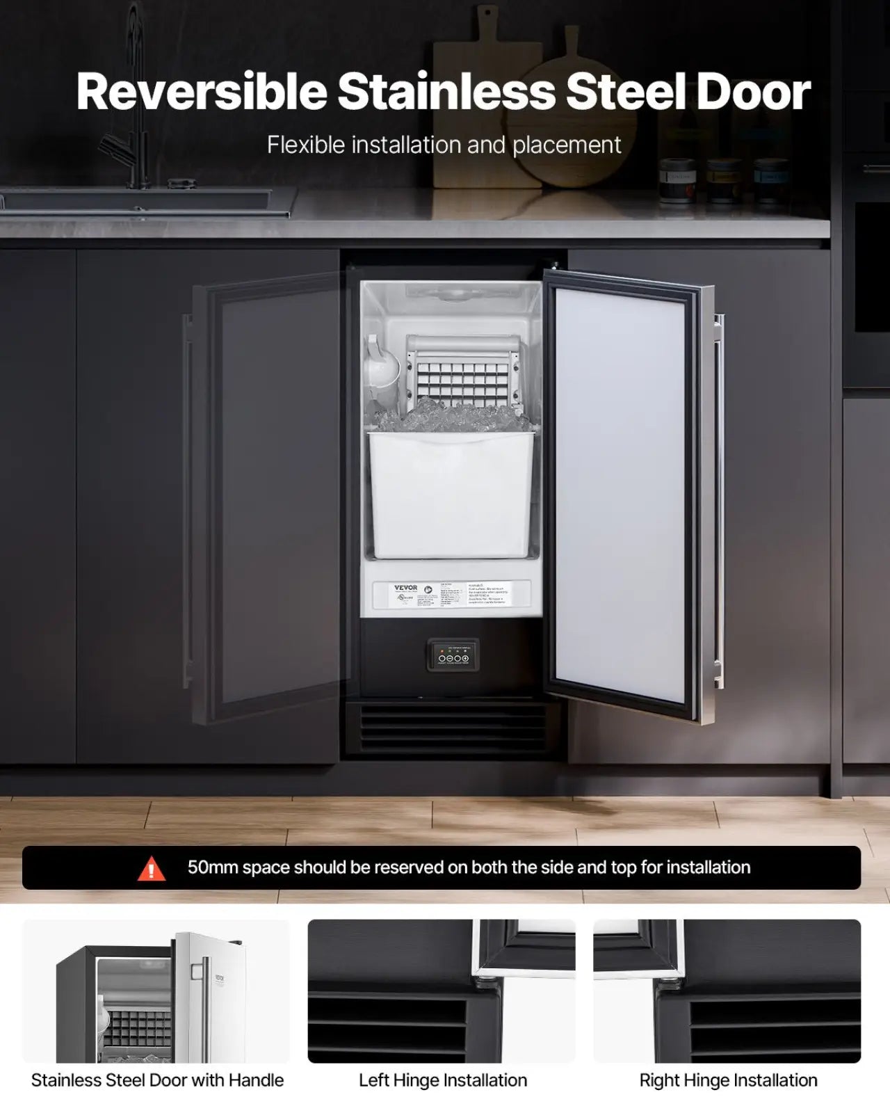 Built-in Ice Maker 50 Lbs with Drain Pump and Door